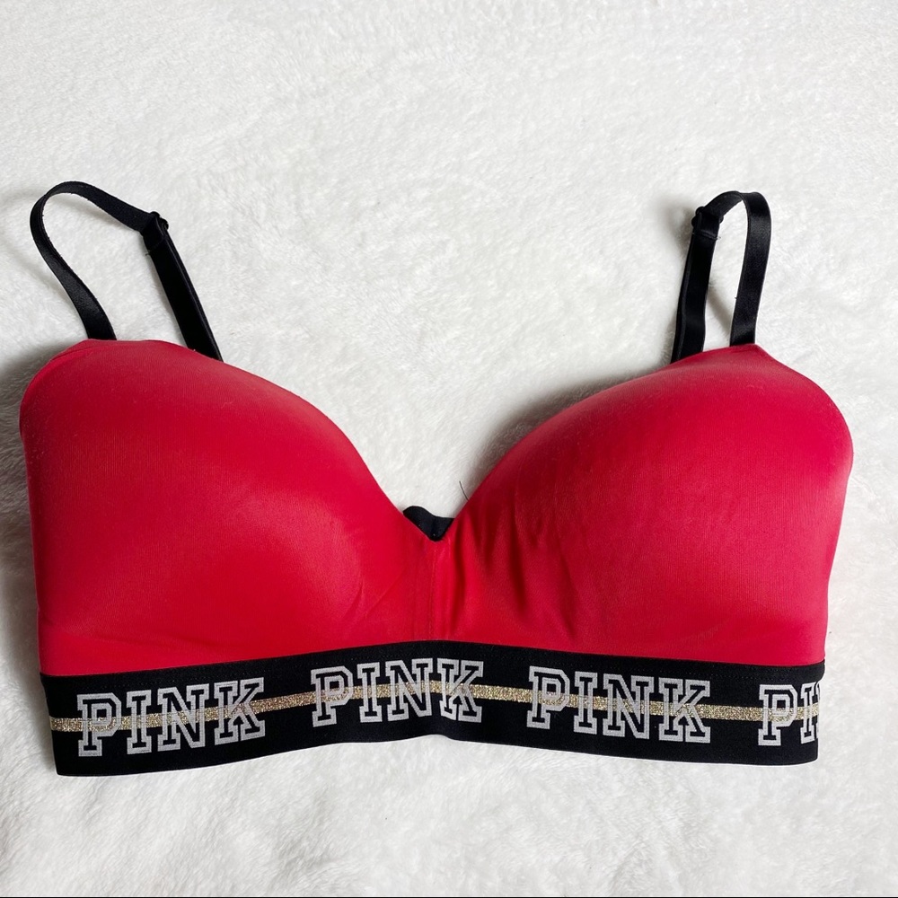 VS Pink Red Wear Everywhere Wireless Lightly Lined Bra